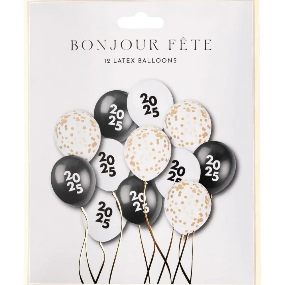 5 Pack of 12 Black and White Balloons - 2025